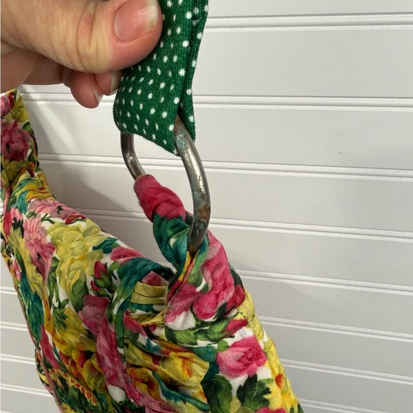 Floral & green polka dot cloth crossbody handmade purse. One size. - Picture 3 of 9
